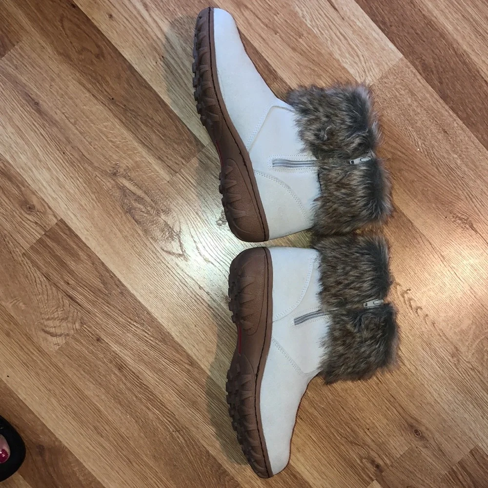 Sporto Ballad Ankle Boots Winter White Suede Faux Fur Side Zip - Picture 2 of 7